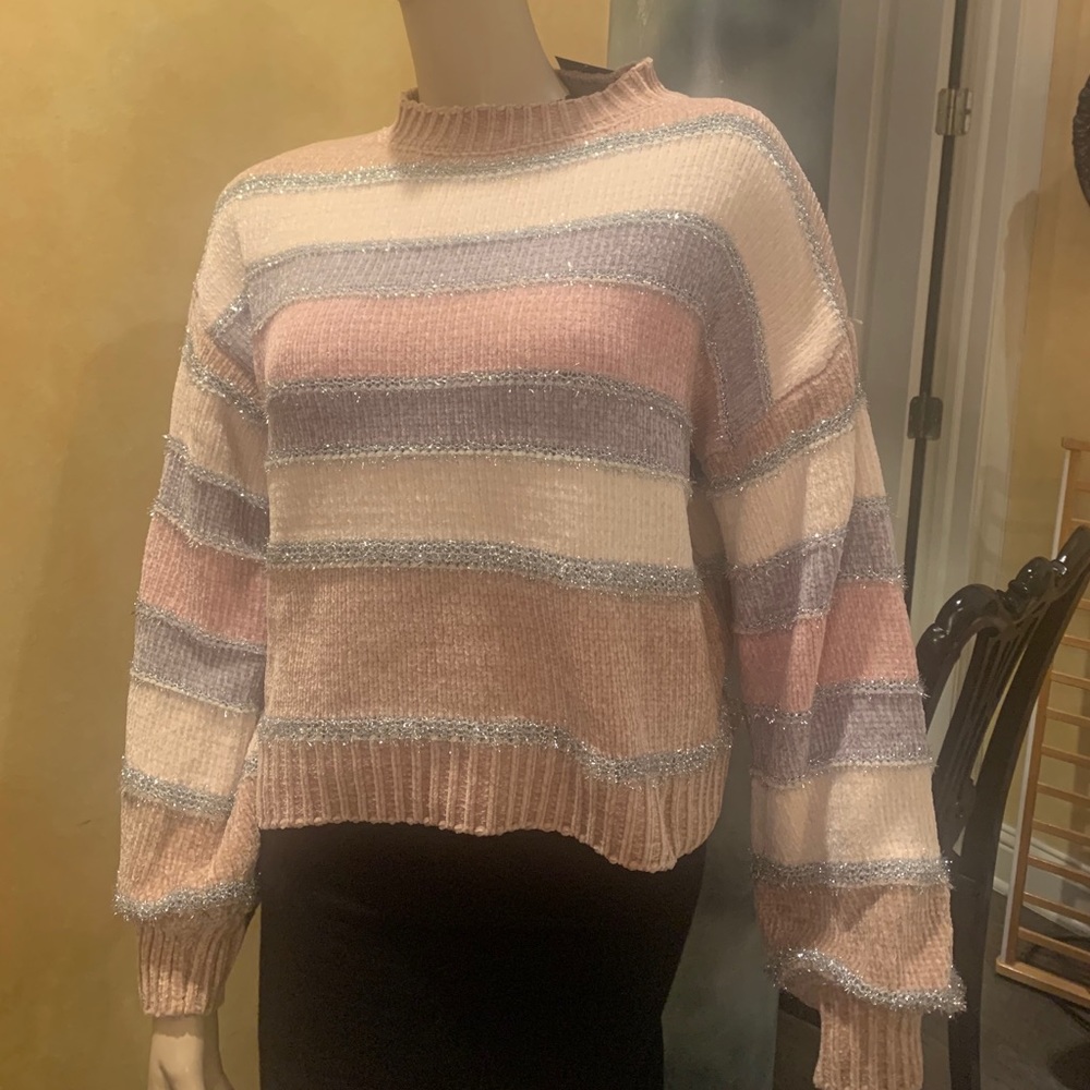 🎁 NWT Forever 21 pink/gray striped sweater - Picture 3 of 5